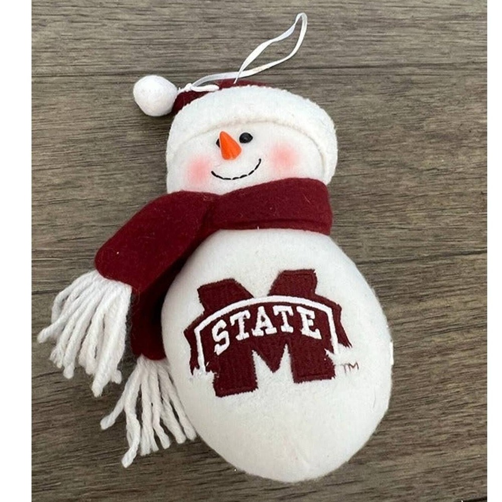 Mississippi State Bulldogs Snowman Plush Ornament Maroon White NCAA Fan Decor 6"